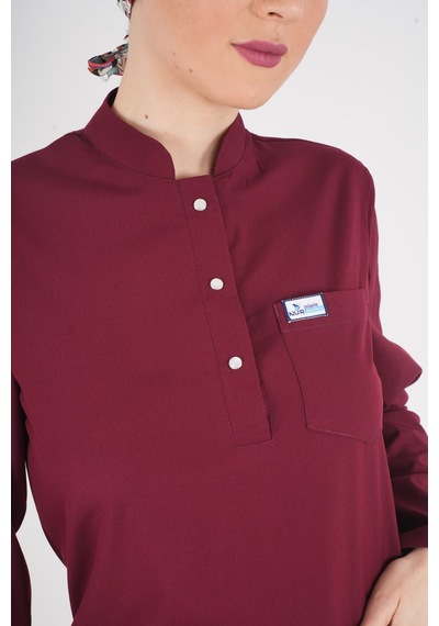 Bordo Renk Sakura Model Tesettür Doktor Hemşire Scrubs Üniforma Takımı Bordo