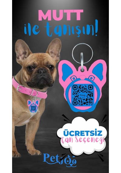 Petjoo 10.Mutt Mavi-Pembe Qr'lı Köpek Künyesi