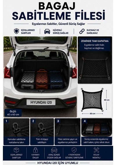 Drıve Bagaj Sabitleme Filesi Hyundai İ20 Uyumlu 40x60