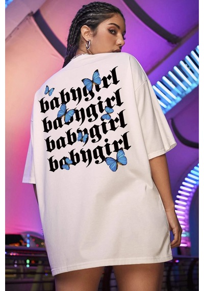 Unisex Babygirl Baskılı Tasarım Tshirt Beyaz