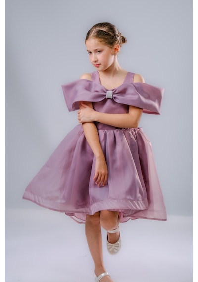 Mnk Baby & Kids Kız Çocuk Taş Fiyonklu İsalon Elbise M00763 Mürdüm
