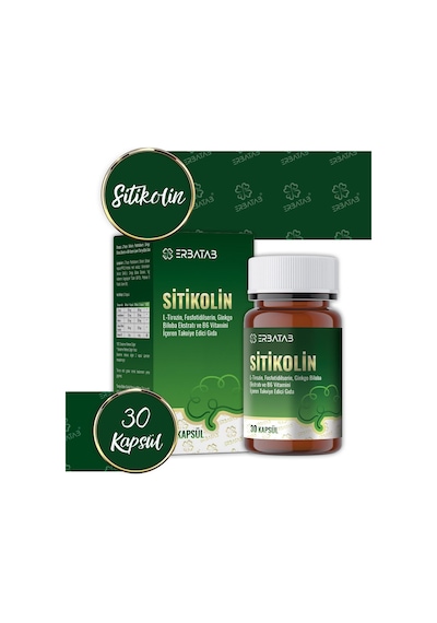 Erbatab Sitikolin L-tirozin, Fosfatidilserin, Ginkgo Biloba Ekstraktı Ve B6 Vitamini İçeren Takviye Edici Gıda 30 Vcaps