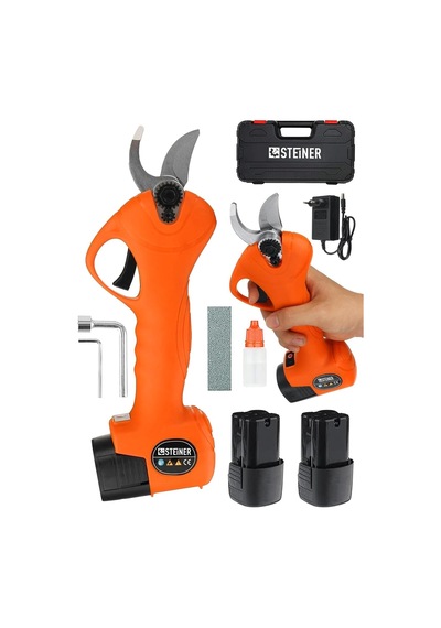 Alman 128 Vf 10 Ah Kömürsüz Motor Akülü Bağ Makası Dal Budama Kesme Makası Makinesi Çantalı Turuncu