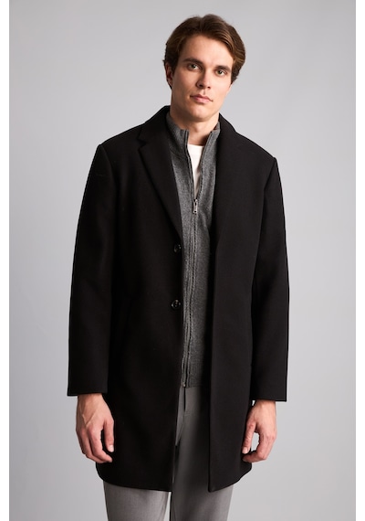 Defacto Regular Fit Çentik Yaka Düğmeli Kaşe Parka H2722ax26aubk27 Siyah-bk27