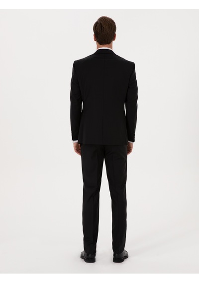 Cacharel Siyah Slim Fit %100 Yün Mono Yaka Basic Takım Elbise