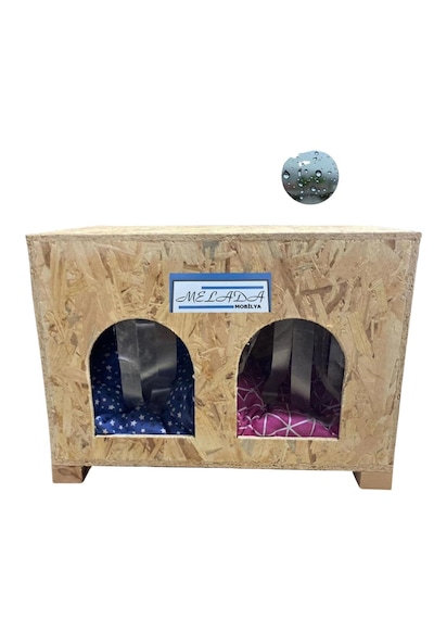 Reyo 2 Bölmeli 2 Minderli Yerden Yüksek Kedi Yuvası Su ve Isı Yalıtımı İç ve Dış Mekan Kedi Barınağı Osb Kedi Evi 61 x 41 x 36 CM CAT51M
