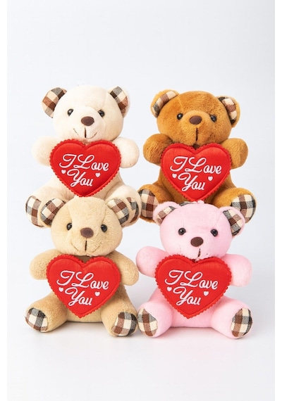 I Love You Seni Seviyorum Mesajlı 4 Adet Sevimli Mini Peluş Ayıcık Kalpli 11x9 Cm Peluş Ayıcıklar Çok Renkli