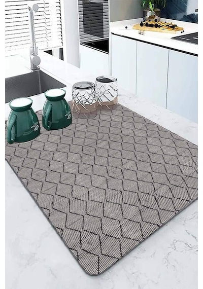 Gri Düz Microfiber Bulaşık Kurutma Kurulama Matı Mm001n11