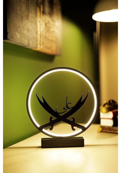 Zülfikar Kılıcı Metal Led Masa Lambası Çift Ve Ali Yazılı Dekoratif Işıklı Gece Lambası Zulfıkar
