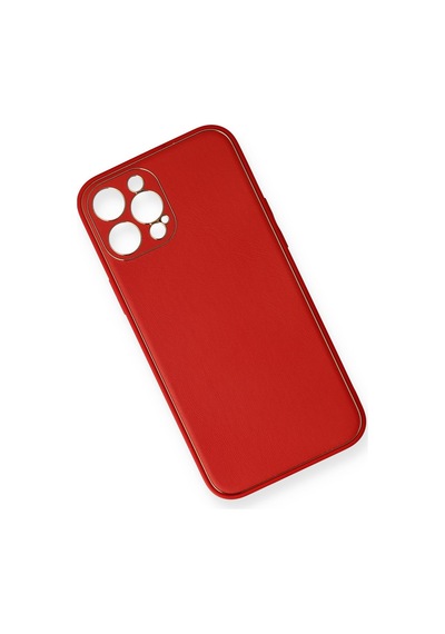 iPhone Uyumlu 12 Pro Max Kılıf Coco Deri Silikon Kapak - Kırmızı Düz Renkli