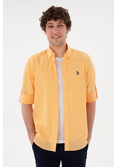 U.S. Polo Assn. Erkek Turuncu Keten Görünümlü Basic Gömlek 50306285-VR202 U.S. Polo Assn. Erkek Turuncu Keten Görünümlü Basic Gömlek 50306285-VR202