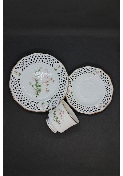 Linnea Borealis Ajurlu Vintage Duble Kahve/çayfincanı 3 Parça Beyaz