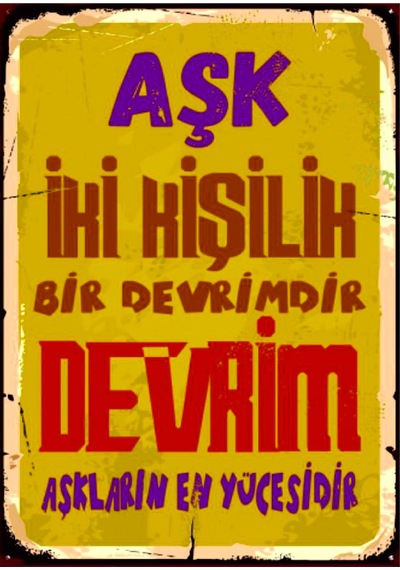 Retro Aşk İki Kişilik Bir Devrimdir Ahşap Mdf Tablo Duvar Dekoru Eskitme Sevgiliye Hediye Tabelası