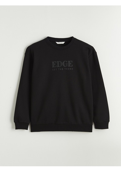 Lcw Vision Siyah Bisiklet Yaka Baskılı Erkek Kalın Sweatshirt