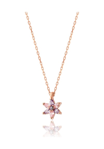 Zanaatsilver 925 Ayar Gümüş Rose Kaplama Ametist Pembe Taşlı Nilüfer Çiçeği Kolye
