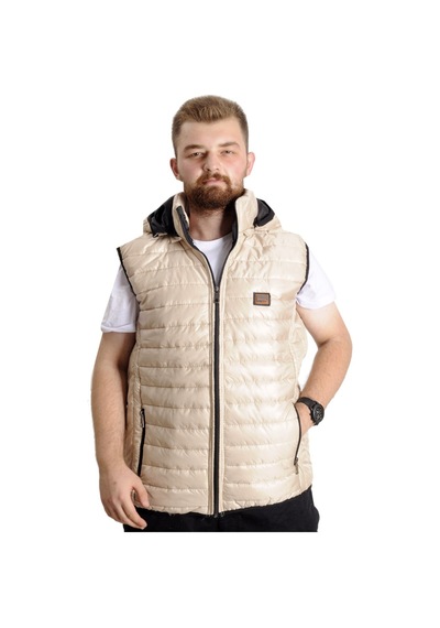 Mode Xl Büyük Beden Erkek Yelek Kapitone Kapüşonlu 22600 Ekru 001