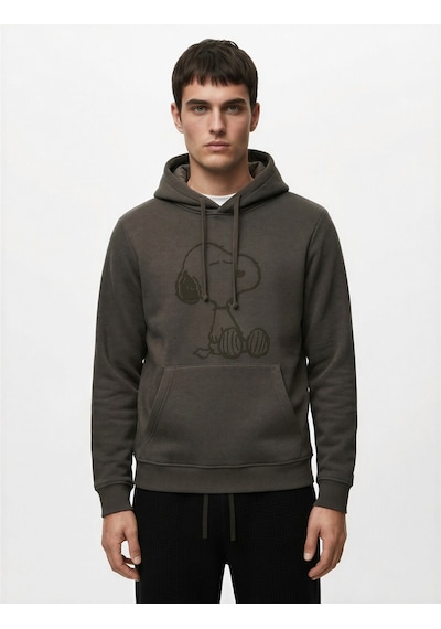 Koton Uzun Kollu Kapşonlu Kanguru Cepli Şardonlu Lisanslı Snoopy Baskılı Sweatshirt Antrasit 6wam70133mk Antrasit