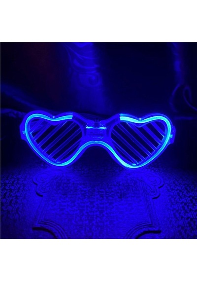 Mavi Led Işıklı Kalp Gözlük 3 Modlu Parti - Glow Gözlüğü 0 - 99