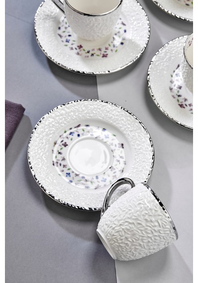 Cooker Royal Bloom 6 Kişilik 180 Ml Porselen Duble Çay Ve Kahve Fincan Takımı Ckr3808 Gümüş