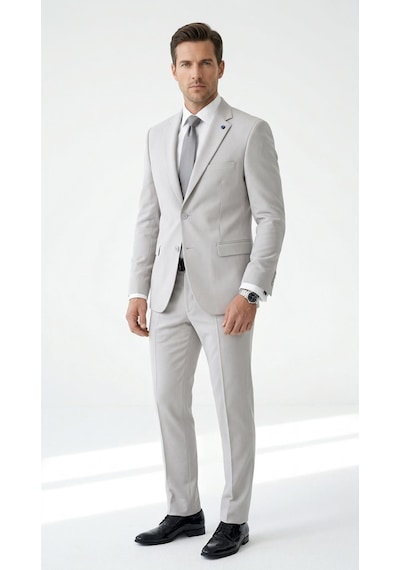 Tk 6893erkek Klasik 2 Li Takım Elbise 2 Düğmeli Slim Fit Esnek Kumaş Çift Yırtmaçlı 7 Drop Taş