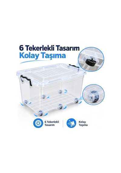 Tekerlekli 50 Litre Şeffaf Saklama Ve Düzenleme Kutusu,