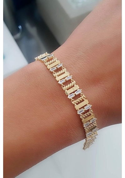 Zirkon Taş Detaylı 925ayar Gümüş Üzerine Altın Kaplama Luxury Tasarım Trend Bileklik 84348220