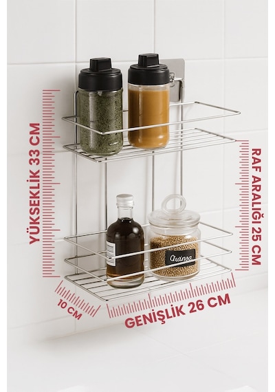 Sas Haus 2 Katlı Krom Kancalı Banyo Duş Rafı, Şampuanlık, Lif/kese Askılı, Paslanmaz Metal, Banyo Düzenleyici - Tş-02 Krom