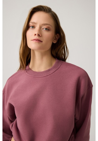 Los Ojos Bordo Geniş Kalıp Beli Büzgülü Crop Sweatshirt Cropped Pullover Bordo Bordo