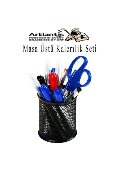 Masa Üstü Siyah Fileli Kalemlik Seti 3 Parça 1 Paket 3 Lü Masa Üstü Düzenleyici Kalemlik Küp Notluk Ataşlık
