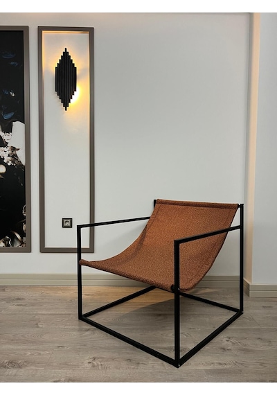 Rafadi Modern Dekoratif Metal Ayaklı Berjer Salon Oturma Odası Balkon Berjeri Kiremit