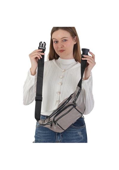 Nahitatyana Unisex Çok Cepli Hakiki Deri Freebag Bel Çantası Ve Omuz Çantası Gümüş - 121763658 Gümüş