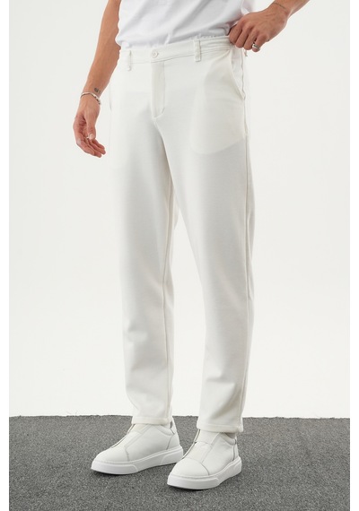 Redline Arden Kışlık Kalın Slim Fit Kemerli Erkek Pantolon Beyaz