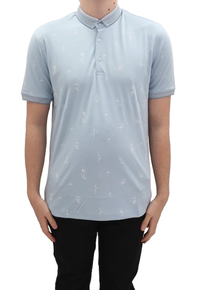 Santa Dmctekstil Erkek 112 Desenli Spor Kesim Rahat Kalıp Cepsiz Polo Yaka T-shirt Mavi