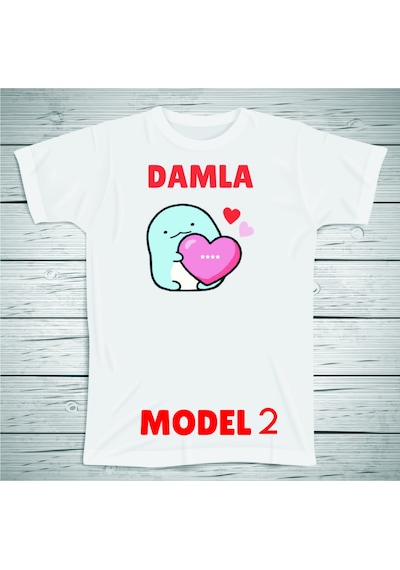 Penguen Karakterli Çocuklara Özel İsim Baskılı Tshirt , Micro Beyaz