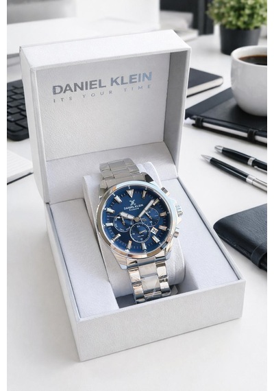 Daniel Klein Erkek Kol Saati 30 Metre Suya Dayanıklı Çelik Kordon + Bileklik Hediyeli Vs.blkt.0873 Gümüş