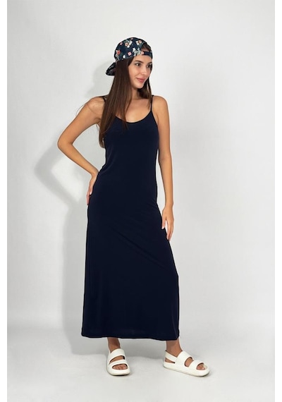 Kadın Sandy Kumaş İp Askılı Düz Renk Fitted/vücuda Oturan Dar Esnek Rahat Saran Uzun Elbise Lacı Kadın Sandy Kumaş İp Askılı Düz Renk Fitted/vücuda Oturan Dar Esnek Rahat Saran Uzun Elbise Lacı
