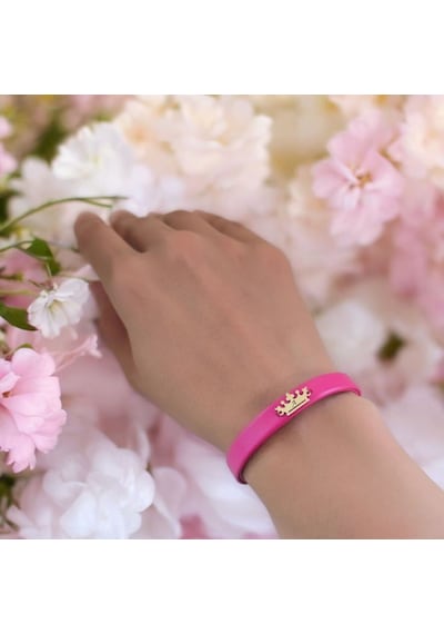 A Harfine Özel Doğal Pembe Derili Taç Motifli 14 Ayar Altın Plakalı Hediye Bileklik-495harf A