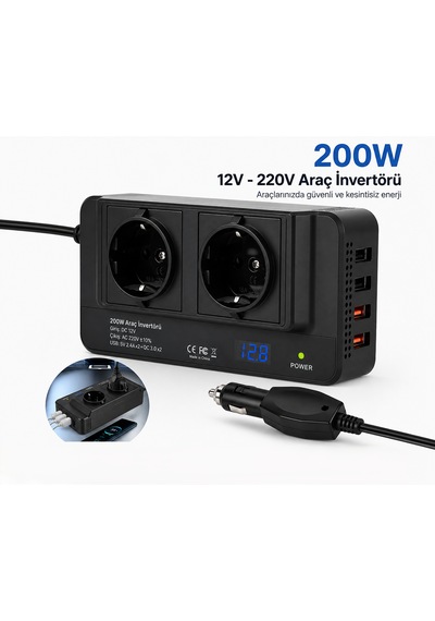 400w 2 Ac Çıkışlı 4 Usb Portu Araç Güç Dönüştürücü Araçtan Priz Gücüne 1