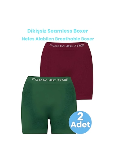Uniquetrenders Erkek Dikişsiz/seamless Nefes Alabilen Boxer 2'li Set Bordo - Yeşil