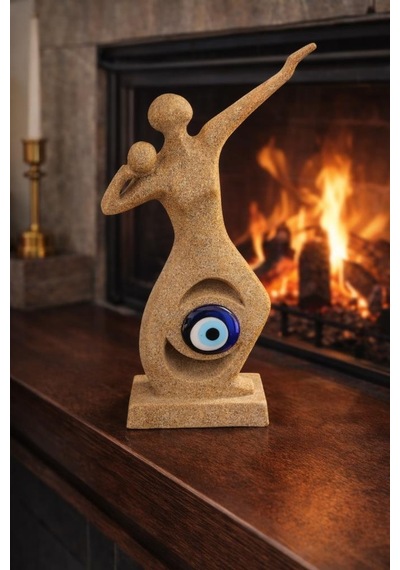 Nazar Boncuklu Modern Soyut Biblo El Yapımı Dekoratif Heykel Şık Vitrin & Kitaplık Aksesuarı 27 Cm