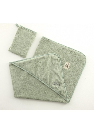 Bambu Antibakteriyel Bebek Nakışlı Havlu Kundak 75x75 Ve Kese Yeşil