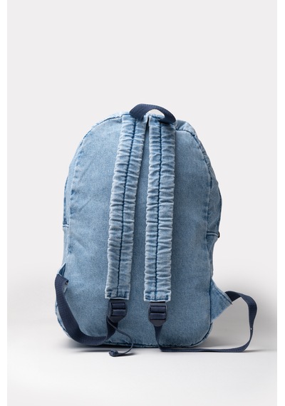 İcone Bag Icone Unısex Sırt Çantası, Yıkamalı Denim Çanta, Fermuar Kapamalı, Kot Sırt Çantası Açık Mavi