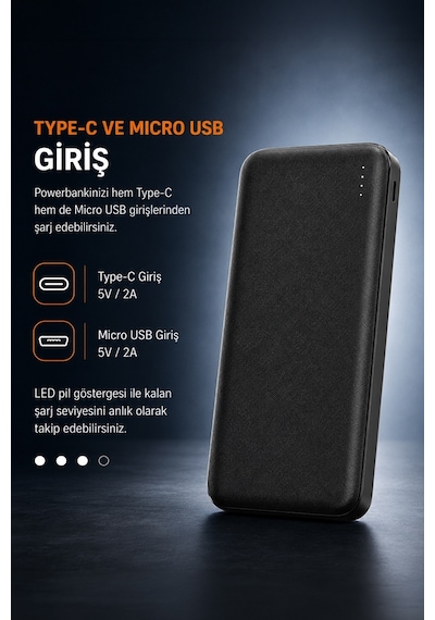 Tb20 20.000mah Led Işıklı Powerbank Siyah