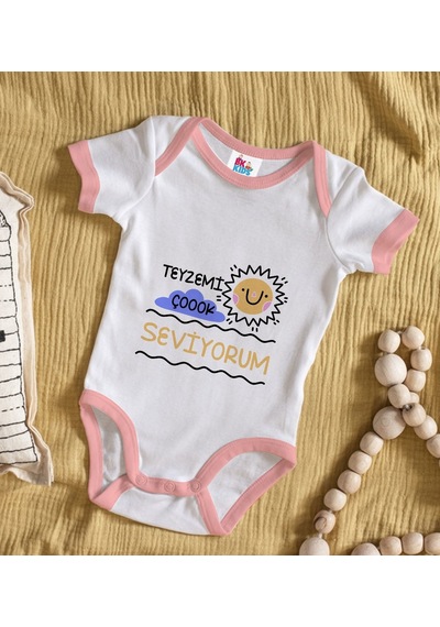 Bk Gift Bk Kids Teyzemi Çok Seviyorum Tasarımlı Pembe Bebek Body Zıbın-1 Çok Renkli
