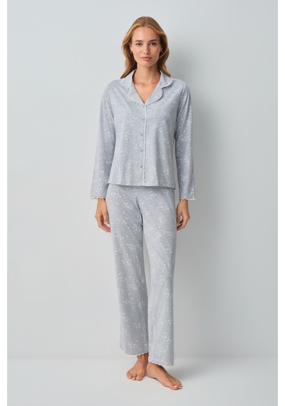 Suwen Griss Gömlek Yaka Pijama Takımı Wsh10510157964 Gri Melanj