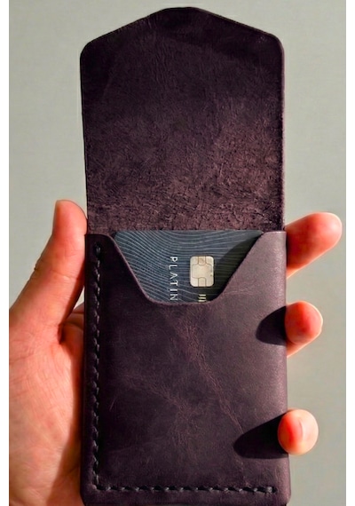 Luvo Hakiki Deri Minimalist Cüzdan 3 Bölmeli 9 Kart Kapasiteli Premium Kompakt Kartlık Cüzdan Mor