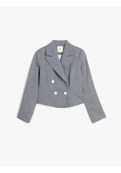 Koton Uzun Kollu Düğmeli Kruvaze Yaka Crop Blazer Ceket Lacivert 5sak50017uw Lacivert