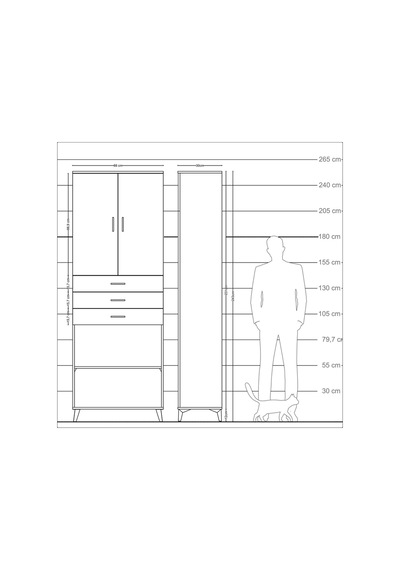 Arges Dolap 4 Raflı 3 Çekmeceli 2 Kapaklı 88x30x243 Antrasit-aytaşı Antrasit