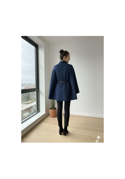Unika Boutique Kadın Yeni Sezon Kemerli Panço Lacivert
