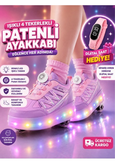 Patenli Kız Çocuk Ayakkabı Pembe - Lila Tak Çıkar Tekerlek